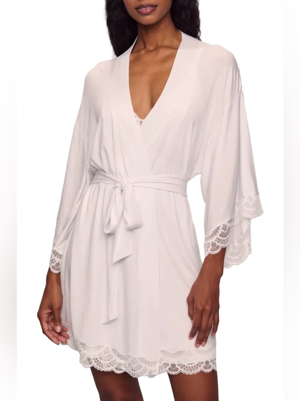 Eberjey Mariana TENCEL Modal Lace Mademoiselle Kimono Robe Size Medium in White